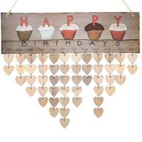 DAMILY® Calendrier de rappel d'anniversaire Mur de bricolage en bois suspendu Cupcakes Calendrier avec coeur Tags en bois Accueil