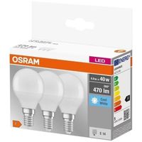OSRAM Boite de 3 Ampoules LED sphère dépolie avec radiateur E14 4,9W - Blanc froid
