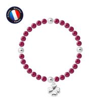 PERLINEA - Bracelet My Chance - Véritable Perle de Culture d'Eau Douce Ronde 5-6 mm Rouge Cerise - Câble Elastiqué - Bijoux Femme