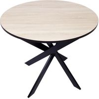 Table à manger ronde, 90x90x77cm, 4 personnes, Couleur chêne et noir, Pieds métalliques noir laqué mat, RF1145