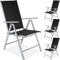 TECTAKE Lot de 4 chaises de jardin pliantes MARILENA avec tissu Textilène et cadre en aluminium Pliable - Noir/Gris