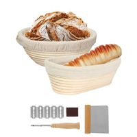 Kit Boulangerie Panier De Fermentation + Accessoires - 2 Bannetons (25 Cm Rond, 23 Cm Ovale), Couteau à Pain, Gabarits, Etc.