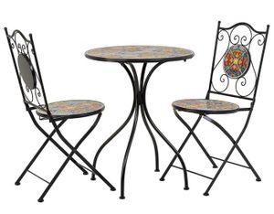Ensemble table et chaise de jardin Ensemble table et 2 chaises en mosaïque multicolor