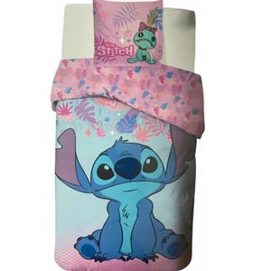 Parure Housse Couette Stitch & Angel Universe 135x200 Cm + Taie 80x80 Cm – 100% Coton – Officiel Disney Enfant Doux Pastel