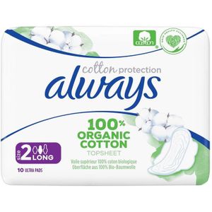 SERVIETTE HYGIÉNIQUE LOT DE 2 - ALWAYS : Cotton protection - Serviettes hygiénique au coton bio taille 2 Long - 10 serviettes