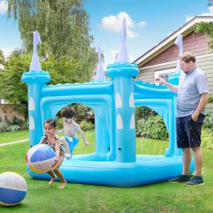 PATAUGEOIRE Piscine gonflable pour enfants - Teamson Kids - Château bleu avec jets d'eau - PVC durable - 208 x 208 x 216 cm
