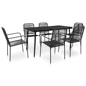 Ensemble table et chaise de jardin FDIT Mobilier à dîner d'extérieur 7 pcs Corde en coton et acier Noir - FDI7843871974727