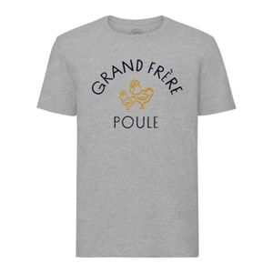 T-SHIRT T-shirt Homme Col Rond Gris Grand Frère Poule Fami