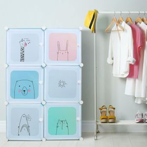 ARMOIRE DE CHAMBRE OHMG Armoire Chambre Enfants Penderie Dressing Plastique 6 Cubes Meuble de Rangement Etagère Vêtements 74×37×110 cm Bleu