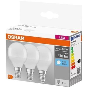 AMPOULE - LED OSRAM Boite de 3 Ampoules LED sphère dépolie avec radiateur E14 4,9W - Blanc froid