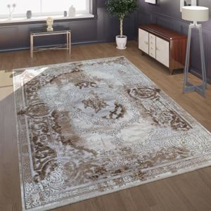 tapis pour salon tissage plat au design oriental aspect use bordure bleu 200x280 cm cdiscount maison