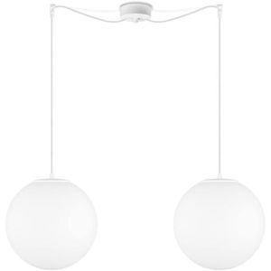 LUSTRE ET SUSPENSION Tsuki Lampe Suspension Boule À 2 Lumières - Verre Opale Mat-Blanc - Câbles Textiles Blancs De 1,5 M - Rosace De Plafond Blanc[m5754]