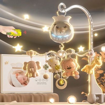 Mobile Musical Bébé Suspendu - Jouet Rotatif Pour Berceau, Poussette - En Feutre Et Bambou - 42x25.8 Cm
