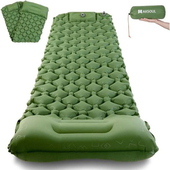 Matelas Auto-gonflant AKSOUL 12 Cm – Gonflage Pieds 30-40s, Pliable, Résistant Crevaison, Pour Camping