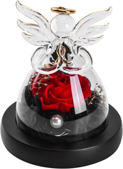 Rose sous dôme de Verres avec lumières LED– Rose éternelle en soie – Cadeau