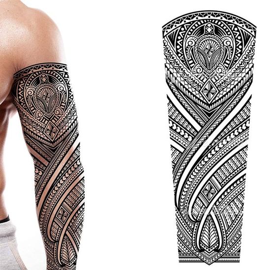 Tatouage Temporaire Bras Complet Tribal Tortue Hawaïenne - Style Polynésien Pour Cosplay