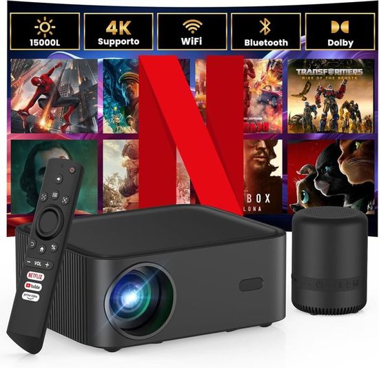 Projecteur Portable WOLFANG 4K Supporté, Android 11, 20 000 Lux, Rotation 180°, WiFi 6 - 7