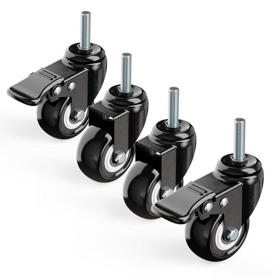 Lot De 4 Roulettes Pour Meuble 40 Mm - Pivotantes Et Fixes - Marque DP - Noires