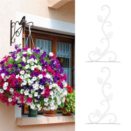 Crochet Mural Forgé Blanc CIYODO - Support Pour Lanterne, Pot De Fleurs Suspendu, Décoration Jardin Ou Intérieur