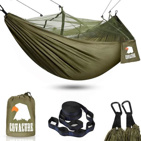 camping hamac set avec moustiquaire, 2 sangles d'arbres carabiners cordes double portable outdoor léger nylon hamac pour camping