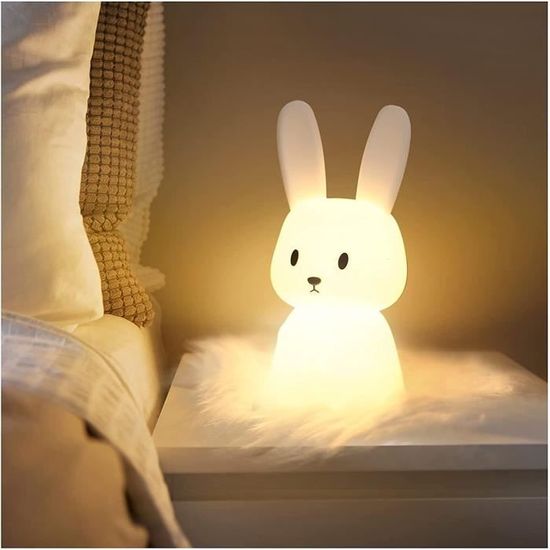 Veilleuse bébé lapin sans fil touch souple LED multicolore dimmable BU –
