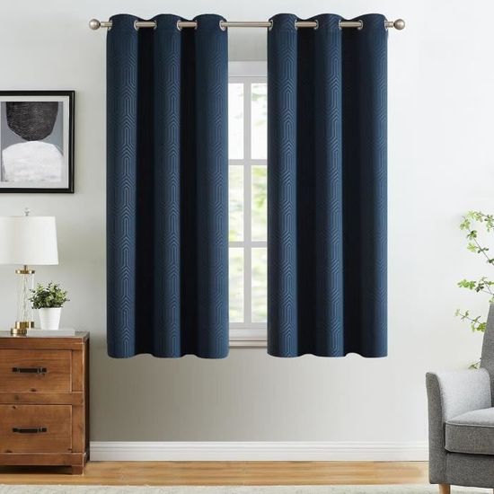 Rideaux Opaques Velours 140x270cm - Lot De 2 - Bleu Marine - Isolation Thermique Et Lumière