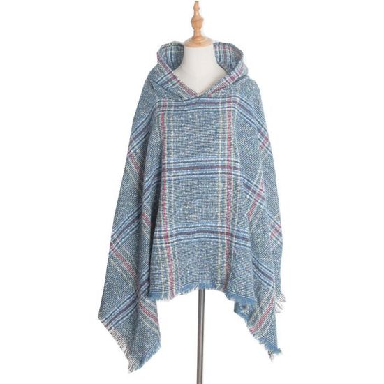 Poncho Femme Cape à Capuche En Laine – Plaid Chaud Style Écossais Pour Automne Et Hiver – Taille Unique, Franges Élégantes