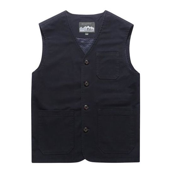 Gilet Multi-poches en Coton Homme Veste Sans Manches Col V