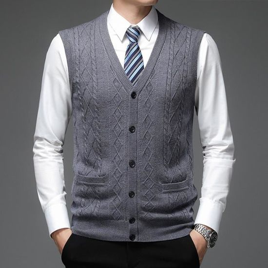 Gilet de Costume Homme en Tricot Business Col en V Sans Manche Coupe Standard avec Boutons Gris Gris Cdiscount Pret a Porter