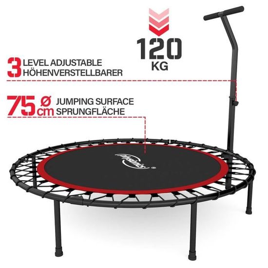 Trampoline De Fitness Pliable DH FitLife - Diamètre 121 Cm - Charge 150 Kg - Poignée Réglable - Silencieux