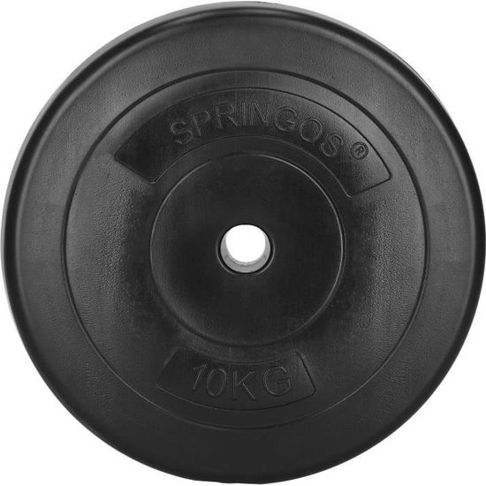 Disque 10 kg - SPRINGOS - Haltère musculation - Bitume - Noir
