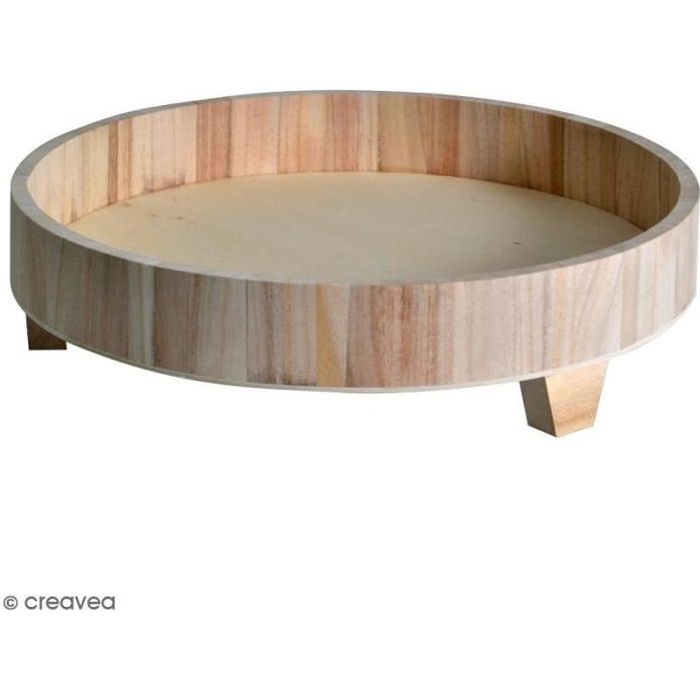 Plateau rond sur pieds en bois brut - 35 cm