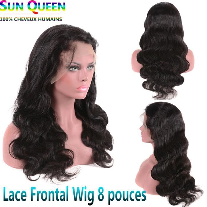 SUN QUEEN 8-Perruque frontale en dentelle cheveux naturels Malaisie Body Wave Remy 13x4 Wig-Natural Color