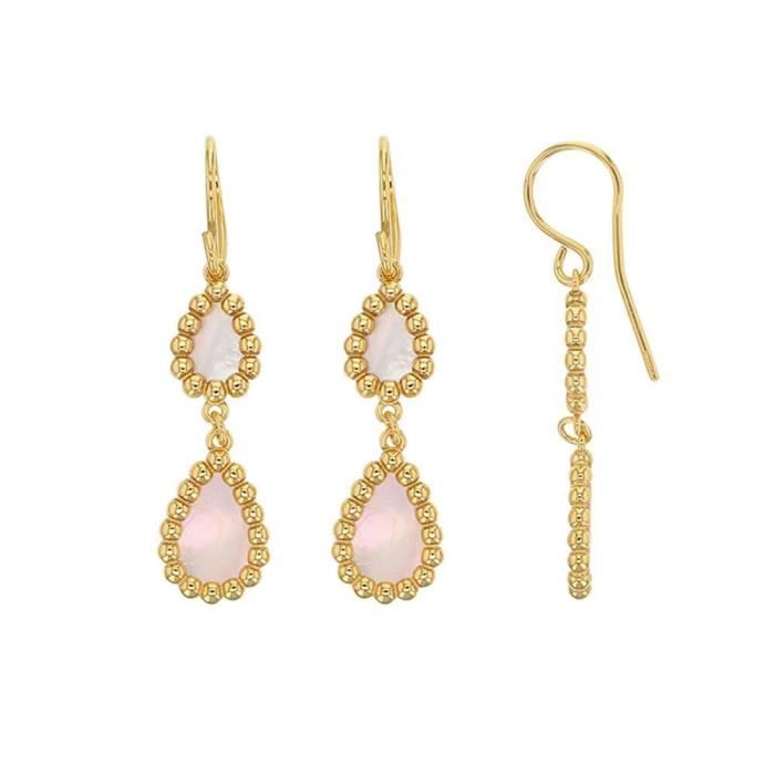Jouailla - Fils d'oreilles MADRE PERLA 2 gouttes perlées en argent 925-1000 doré avec nacre blanche et rose (31318236D)