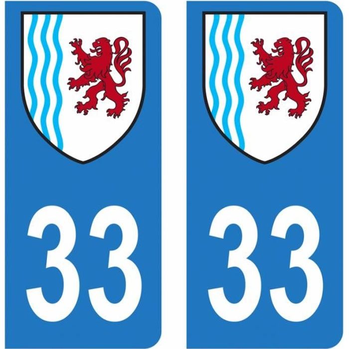 Lot 2 Autocollants Stickers plaque immatriculation voiture auto département 33 Gironde Ain Logo Région Nouvelle-Aquitaine