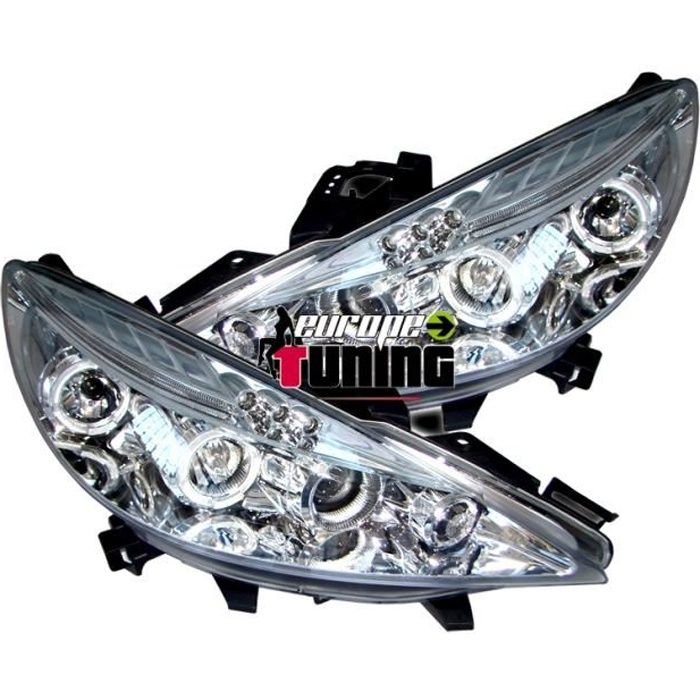 phares design, chrome, avec correct. phare, anneaux 207 06-12 pour: Peugeot 207 06-09