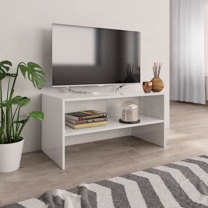 Meuble TV - Support TV scandinave Meuble de Rangement - Meuble de salon -Blanc brillant 80 x 40 x 40 cm Aggloméré ♫2783