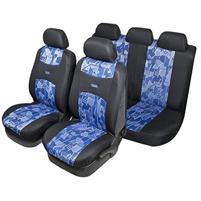 START Kit Complet Housses de Siège Mosaïque Noir Bleu Compatible Airbag Voiture Universel