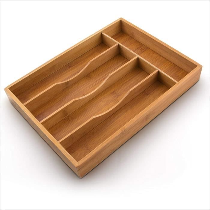 Relaxdays Organiseur de tiroir pour la Cuisine Range-Couverts en Bambou avec 5 Compartiments Rangement en bois boîte ustensiles de c