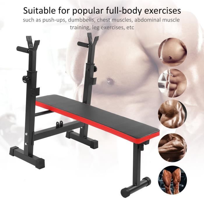Banc de Musculation Multifonction Abdominaux Pliable avec Support de Barres pour Haltère et Station à Dips HB056
