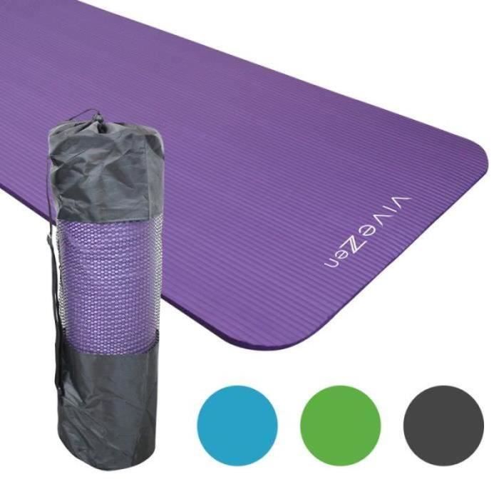 VV11841-Tapis de yoga, de gym, d'exercices 180 x 60 x 1,2 cm + sac de transport - Violet