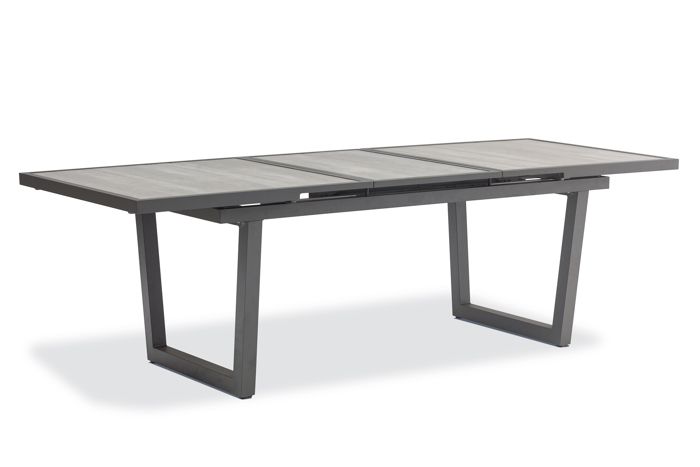 Table de jardin OLHOS (191/251x95 cm) avec rallonge automatique en aluminium et céramique - GRIS ANTHRACITE