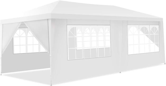 GOPLUS Tonnelle Pliante Imperméable de Jardin 3x6M,Tente de Réception en Tube Acier,Bâche en PE,pour Jardin/Terrasse/Activités