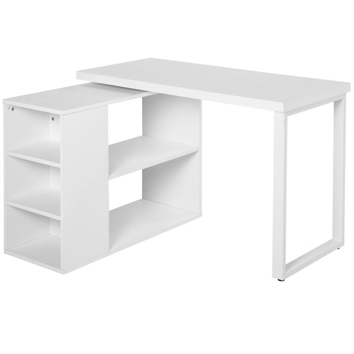 Bureau Informatique Table Informatique Modulable Design Contemporain Pivotant 2 Plateaux Multi-rangements 120 x 108 x 76 cm Blanc