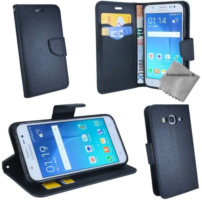 Housse etui portefeuille pour Samsung Galaxy J3 (2016) + film ecran - NOIR - NOIR