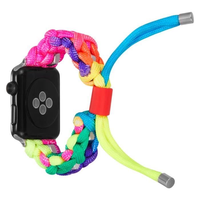 Bande À Anneau En Nylon Tressée Pour Apple Watch Série 7 45Mm-6-5-4-Se 44Mm-3-2-1 42Mm - Multicolore