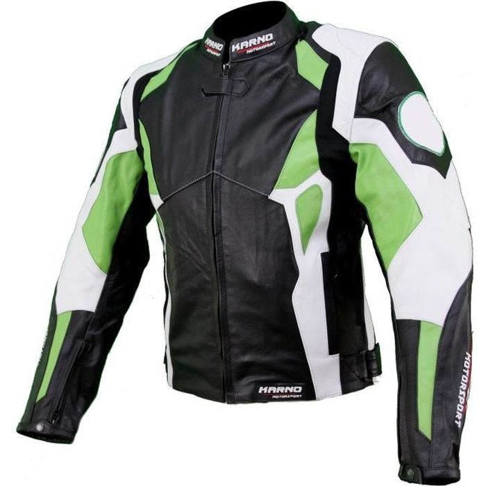 Kc029 Blouson veste cuir moto KARNO vert - PHANTOM - doubl. hiver amovible