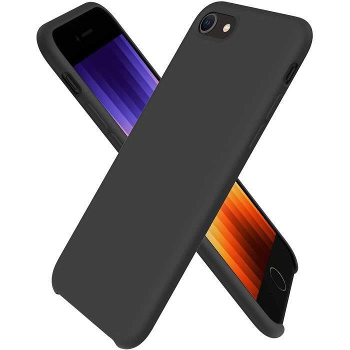 Coque iPhone SE 3 2022 5G en Silicone Case, iPhone 7/8 Case Fine en Caoutchouc Liquid Silicone Cover Protection Anti-Choc Coque Noir