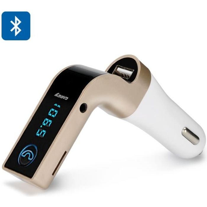 Transmetteur FM Bluetooth doré pour voiture Sortie USB Réduction de bruit 100 x 82 x 26 mm Doré