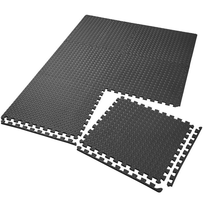 TECTAKE Tapis de Sol de Gym Sport avec 6 Dalles de Protection en Mousse 61 cm x 61 cm Noir